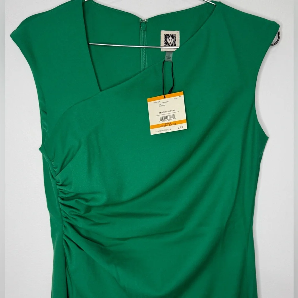 Anne Klein NWT Asymmetric Ruched Midi Dress in Green Sprig - Picture 3 of 5